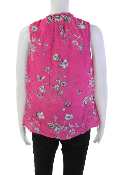 Ecru Womens Button Front V Neck Floral Butterfly Blouse Top Pink White Small