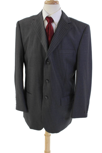 Luca Rossi Mens Pinstripe Collared Three Button Suit Jacket Gray Size 42R