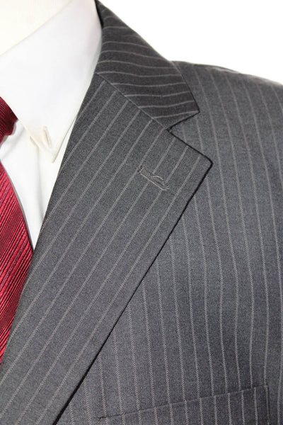 Luca Rossi Mens Pinstripe Collared Three Button Suit Jacket Gray Size 42R