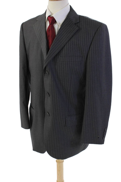 Luca Rossi Mens Pinstripe Collared Three Button Suit Jacket Gray Size 42R