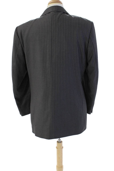 Luca Rossi Mens Pinstripe Collared Three Button Suit Jacket Gray Size 42R