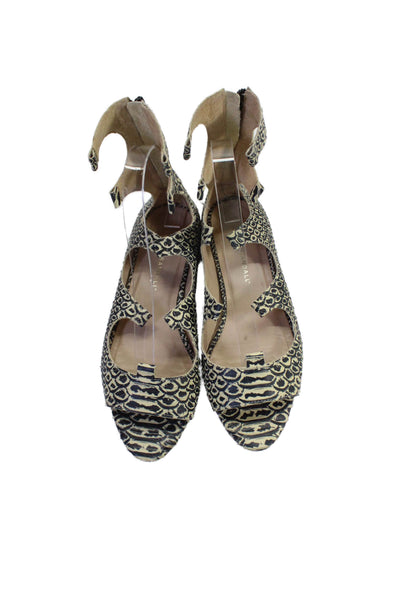 Loeffler Randall Womens Textured Open Toe Zip Animal Printed Zip Sandals Nude Si