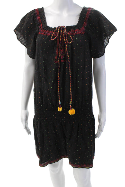 Parker Beach Women's Boat Neck Drop Waist Mini Dress Black Polka Dot Size S
