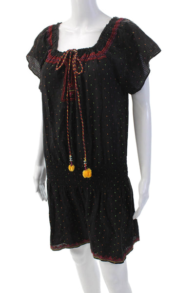 Parker Beach Women's Boat Neck Drop Waist Mini Dress Black Polka Dot Size S