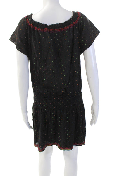 Parker Beach Women's Boat Neck Drop Waist Mini Dress Black Polka Dot Size S