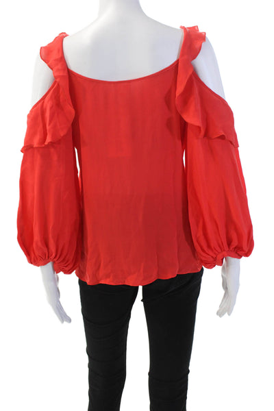 Parker Women's Scoop Neck Cold Shoulder Ruffle Silk Blouse Red Size S