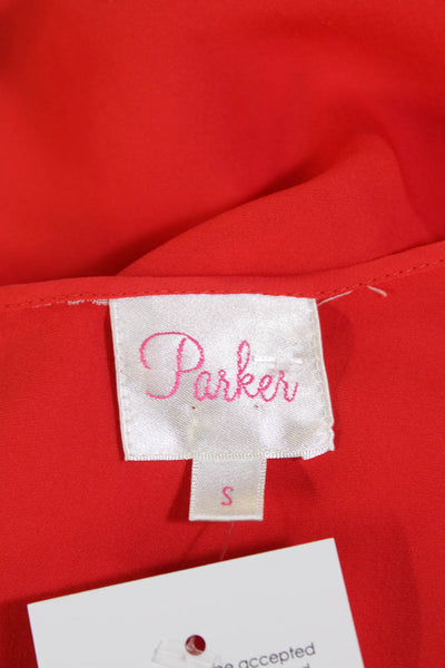 Parker Women's Scoop Neck Cold Shoulder Ruffle Silk Blouse Red Size S