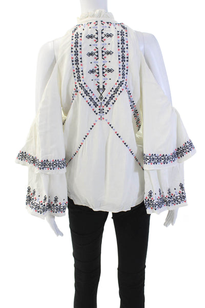 Parker Women's Ruffle 3/4 Sleeves Tie Neck Ruffle Blouse White Size S