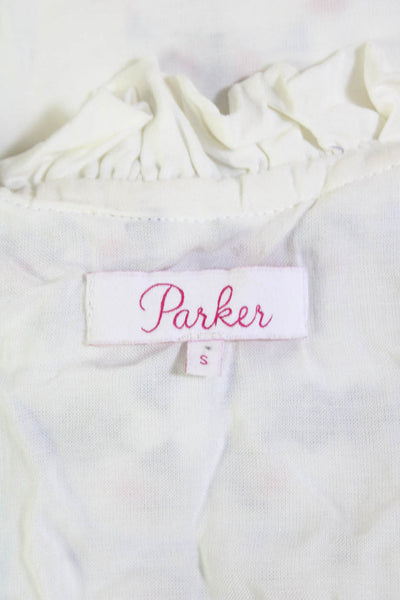 Parker Women's Ruffle 3/4 Sleeves Tie Neck Ruffle Blouse White Size S