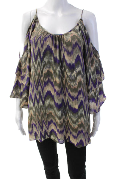 Parker Women's Scoop Neck Cold Shoulder Silk Blouse Multicolor Size XS