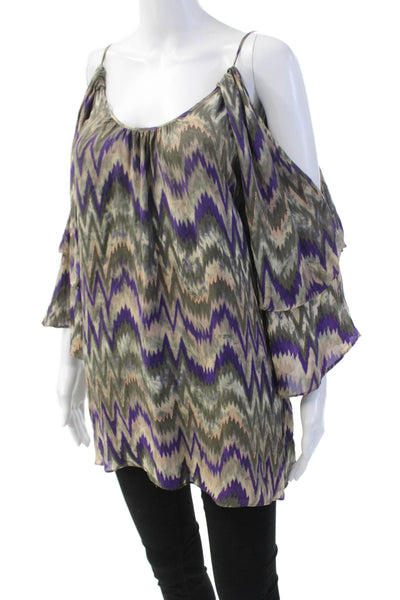Parker Women's Scoop Neck Cold Shoulder Silk Blouse Multicolor Size XS