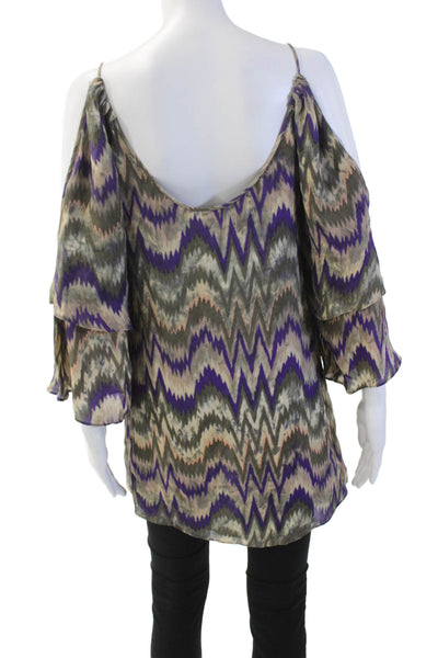 Parker Women's Scoop Neck Cold Shoulder Silk Blouse Multicolor Size XS