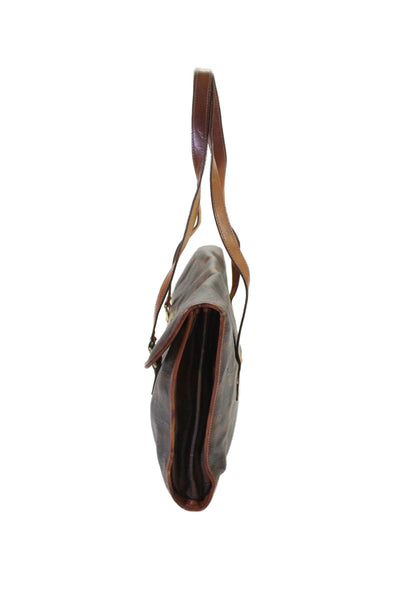 Ferre Women's Leather Trim Coated Canvas Tote Handbag With Clutch Brown Size M