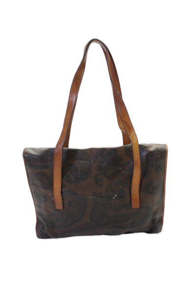 Ferre Women's Leather Trim Coated Canvas Tote Handbag With Clutch Brown Size M