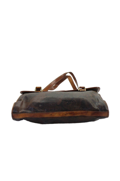 Ferre Women's Leather Trim Coated Canvas Tote Handbag With Clutch Brown Size M