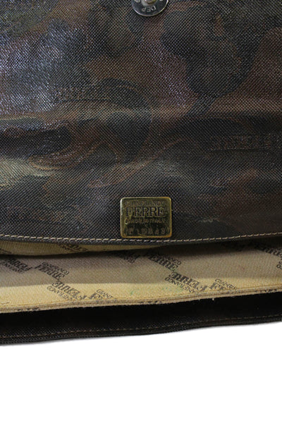 Ferre Women's Leather Trim Coated Canvas Tote Handbag With Clutch Brown Size M