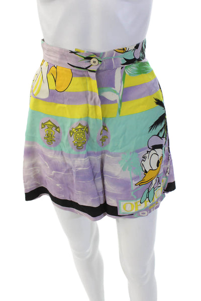 Iceberg Womens ZIpper Fly Mid Rise Nautical Duck Silk Shorts Purple Teal IT 38
