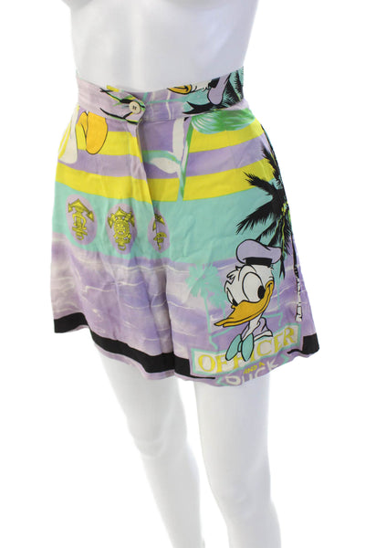 Iceberg Womens ZIpper Fly Mid Rise Nautical Duck Silk Shorts Purple Teal IT 38