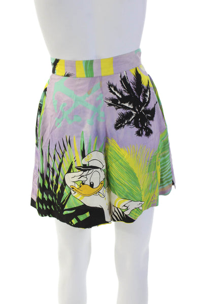 Iceberg Womens ZIpper Fly Mid Rise Nautical Duck Silk Shorts Purple Teal IT 38