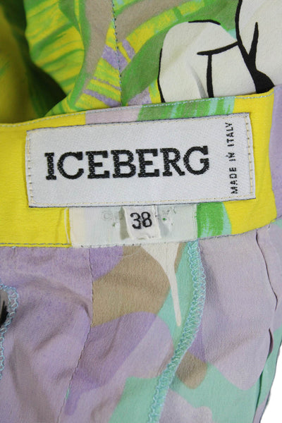 Iceberg Womens ZIpper Fly Mid Rise Nautical Duck Silk Shorts Purple Teal IT 38