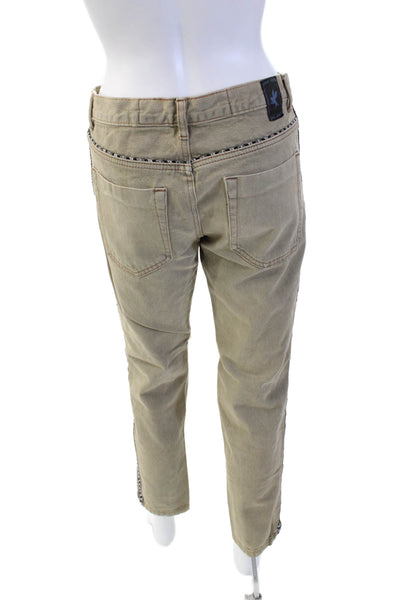One by One Teaspoon Womens High Rise Embroidered Trim Distressed Jeans Brown 27