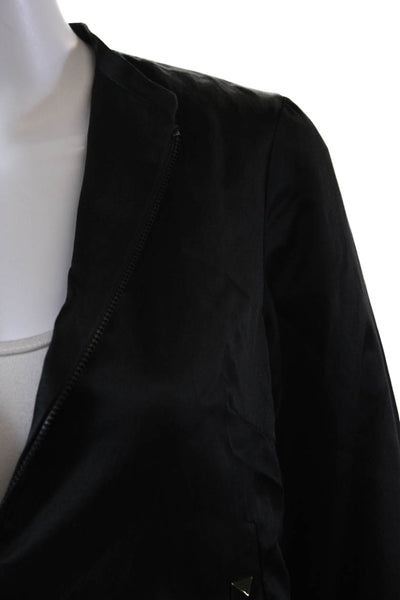 Loeffler Randall Womens Front Zip Spike Studded Crew Neck Jacket Black Size 0