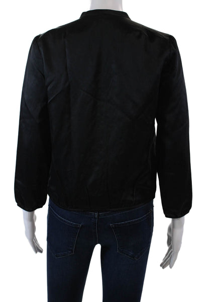 Loeffler Randall Womens Front Zip Spike Studded Crew Neck Jacket Black Size 0