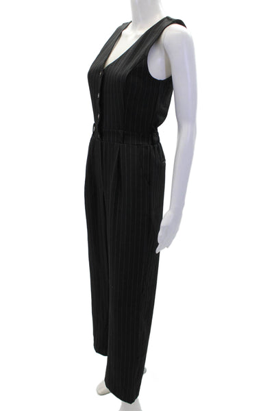Monteau Womens Sleeveless V-neck Button Striped Jumpsuit Black Size XS