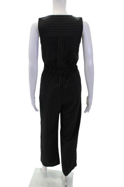Monteau Womens Sleeveless V-neck Button Striped Jumpsuit Black Size XS
