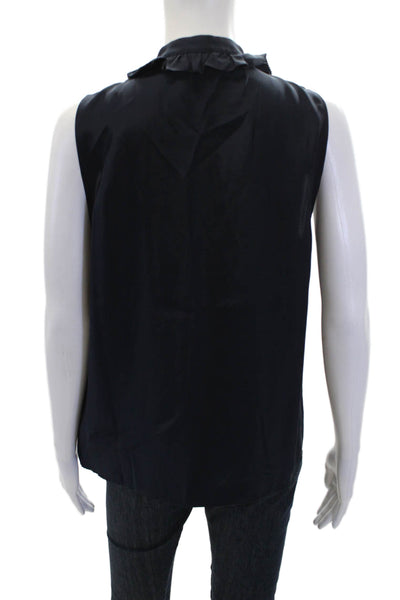 Frame Shirt Womens Silk Ruffled Half Button Down Tank Top Navy Blue Size Medium