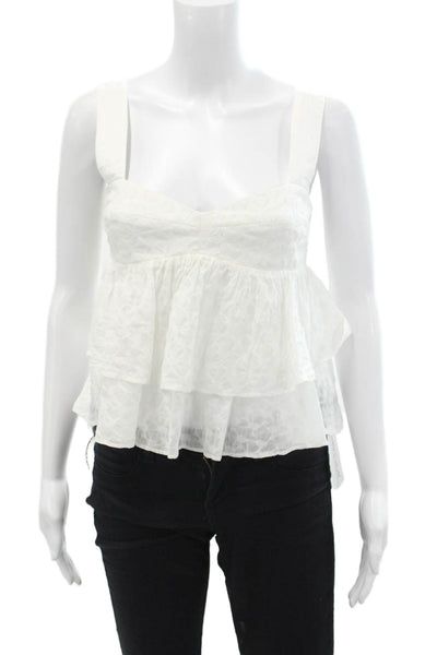 Amanda Uprichard Scoop Neck Sleeveless Ruffle Cotton Tank Top White Size XS