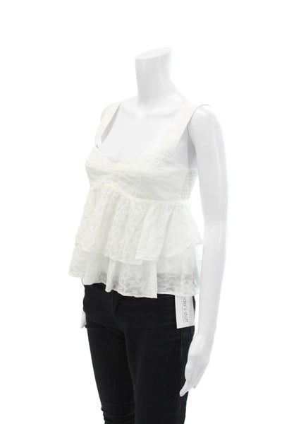 Amanda Uprichard Scoop Neck Sleeveless Ruffle Cotton Tank Top White Size XS