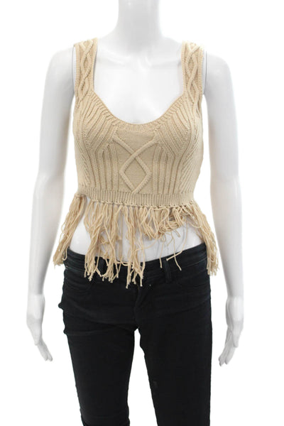 Bailey 44 Women's Scoop Neck Sleeveless Fringe Sweater Tank Beige Size XS