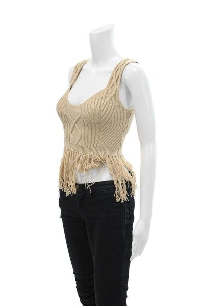 Bailey 44 Women's Scoop Neck Sleeveless Fringe Sweater Tank Beige Size XS