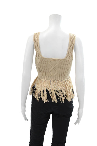 Bailey 44 Women's Scoop Neck Sleeveless Fringe Sweater Tank Beige Size XS