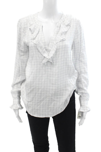 Paige Women's Long Sleeves Ruffle V-Neck Sparkle Gray Plaid Blouse Size S
