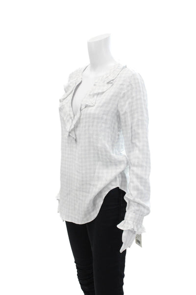 Paige Women's Long Sleeves Ruffle V-Neck Sparkle Gray Plaid Blouse Size S