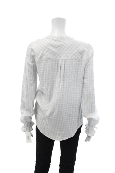 Paige Women's Long Sleeves Ruffle V-Neck Sparkle Gray Plaid Blouse Size S