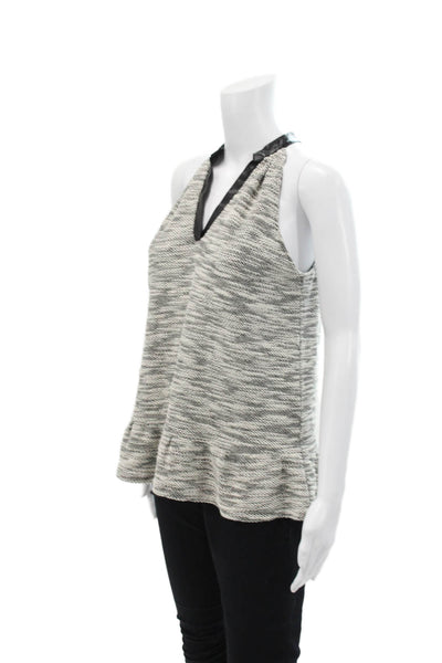 THML Women's Leather Trim Sleeveless V-Neck Tank Top Black Size S