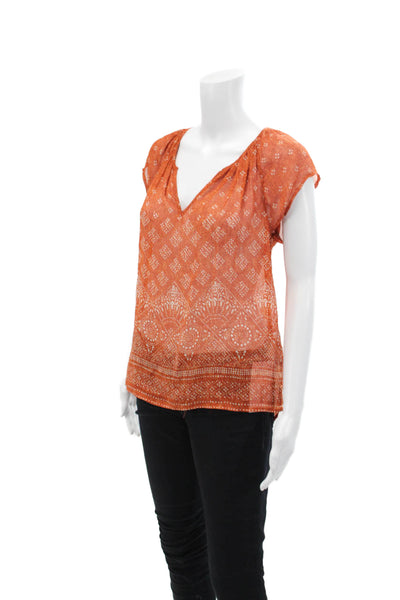 Designer Women's Round Neck Short Sleeves Silk Blouse Brown Size S