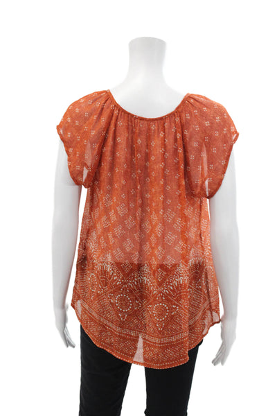Designer Women's Round Neck Short Sleeves Silk Blouse Brown Size S