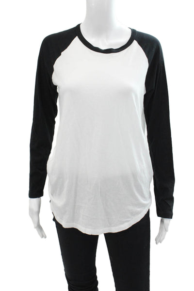 Monrow Women's Long Sleeves Round Neck Color Block Baseball T-Shirt Size S