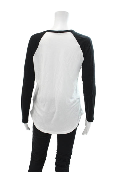 Monrow Women's Long Sleeves Round Neck Color Block Baseball T-Shirt Size S