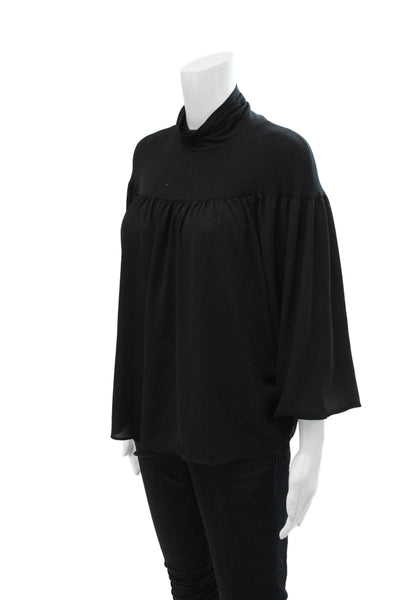Lola & Sophie Women's Turtleneck Long Sleeves Sheer Blouse Black Size XS