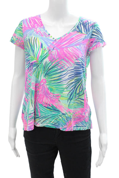 Lily Pulitzer Womens Cotton V-neck Short Sleeve Casual T-shirt Multicolor Size S