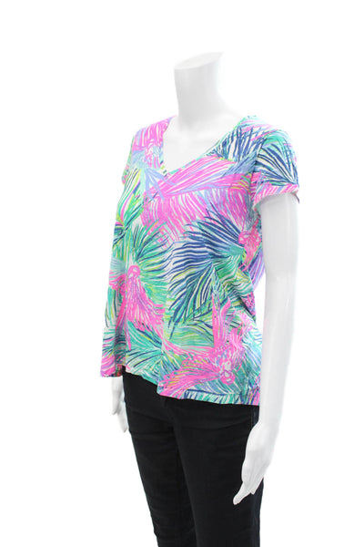 Lily Pulitzer Womens Cotton V-neck Short Sleeve Casual T-shirt Multicolor Size S