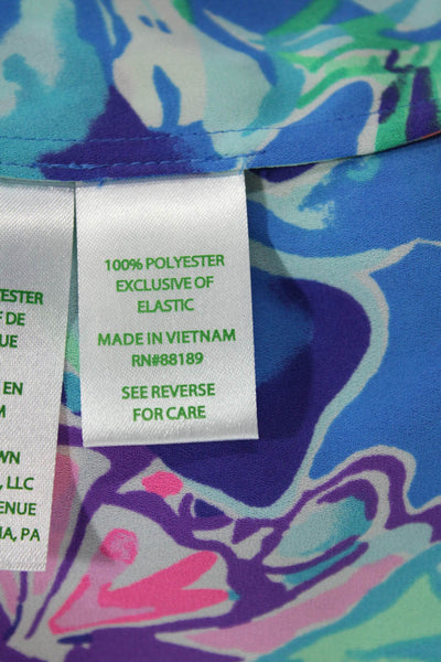 Lily Pulitzer Womens Long Sleeve Scoop Neck Floral Print Blouse Blue Size XS