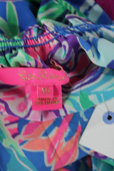 Lily Pulitzer Womens Long Sleeve Scoop Neck Floral Print Blouse Blue Size XS