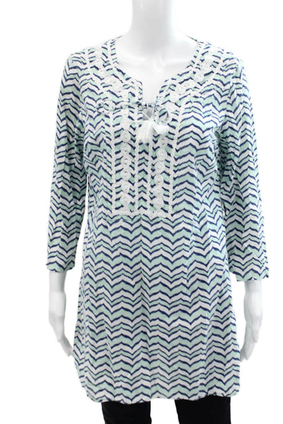 Vineyard Vines Womens Cotton Long Sleeve V-neck Animal Print Top Blue Size S