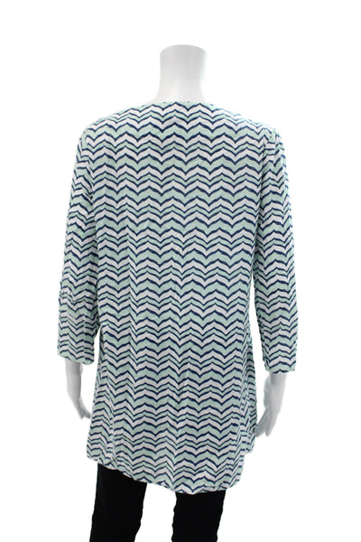 Vineyard Vines Womens Cotton Long Sleeve V-neck Animal Print Top Blue Size S